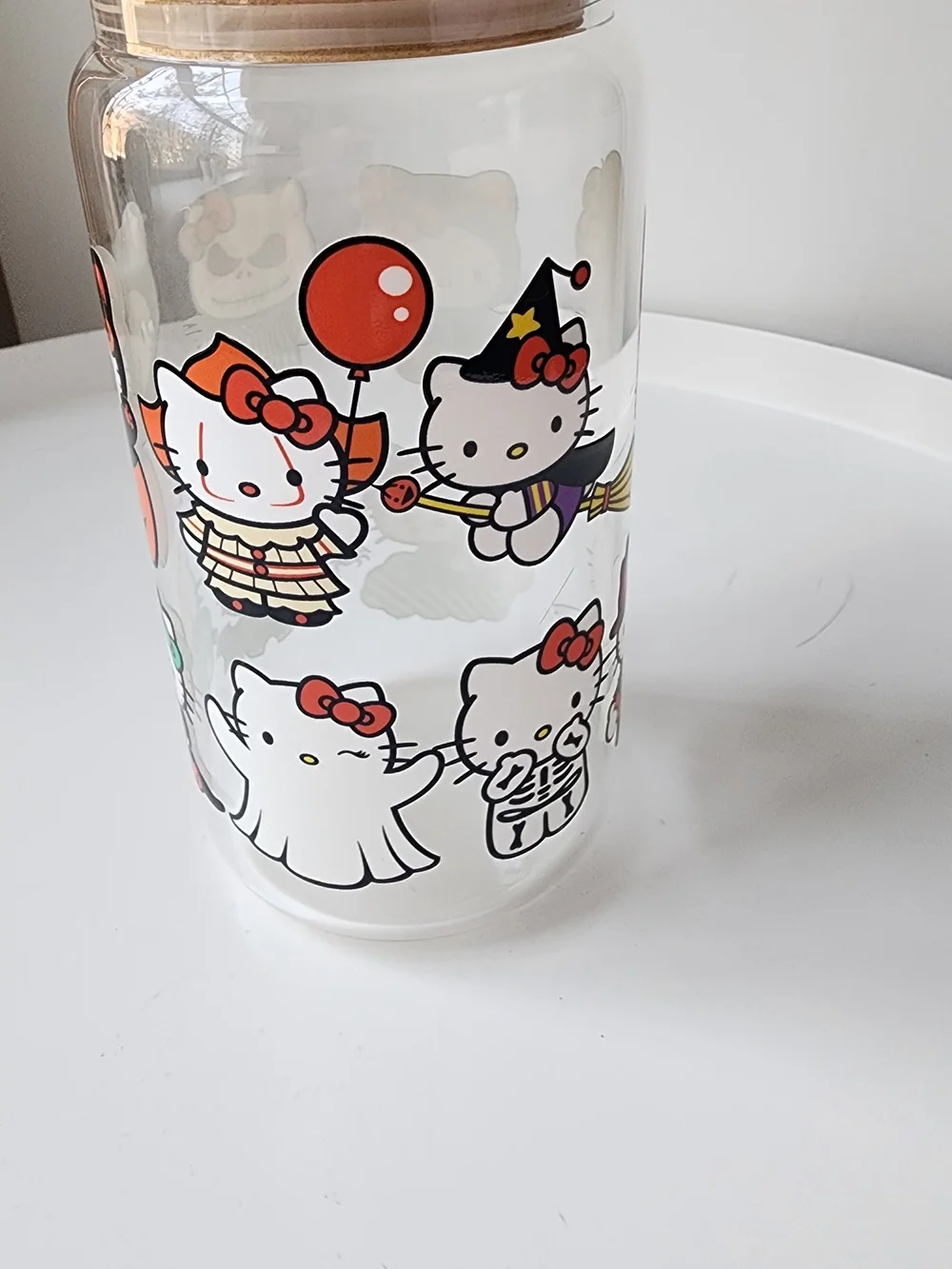 Hello Kitty Halloween Clear Glass Bottle with Black and Red Accents